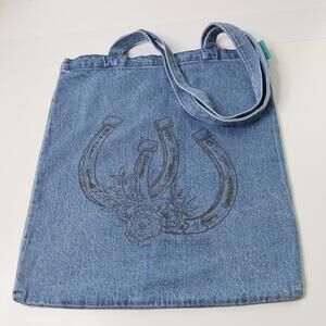 NWT Maurices Tote‎ Bag Blue Horseshoe Flowers Top Handle Denim Cowgirl Western